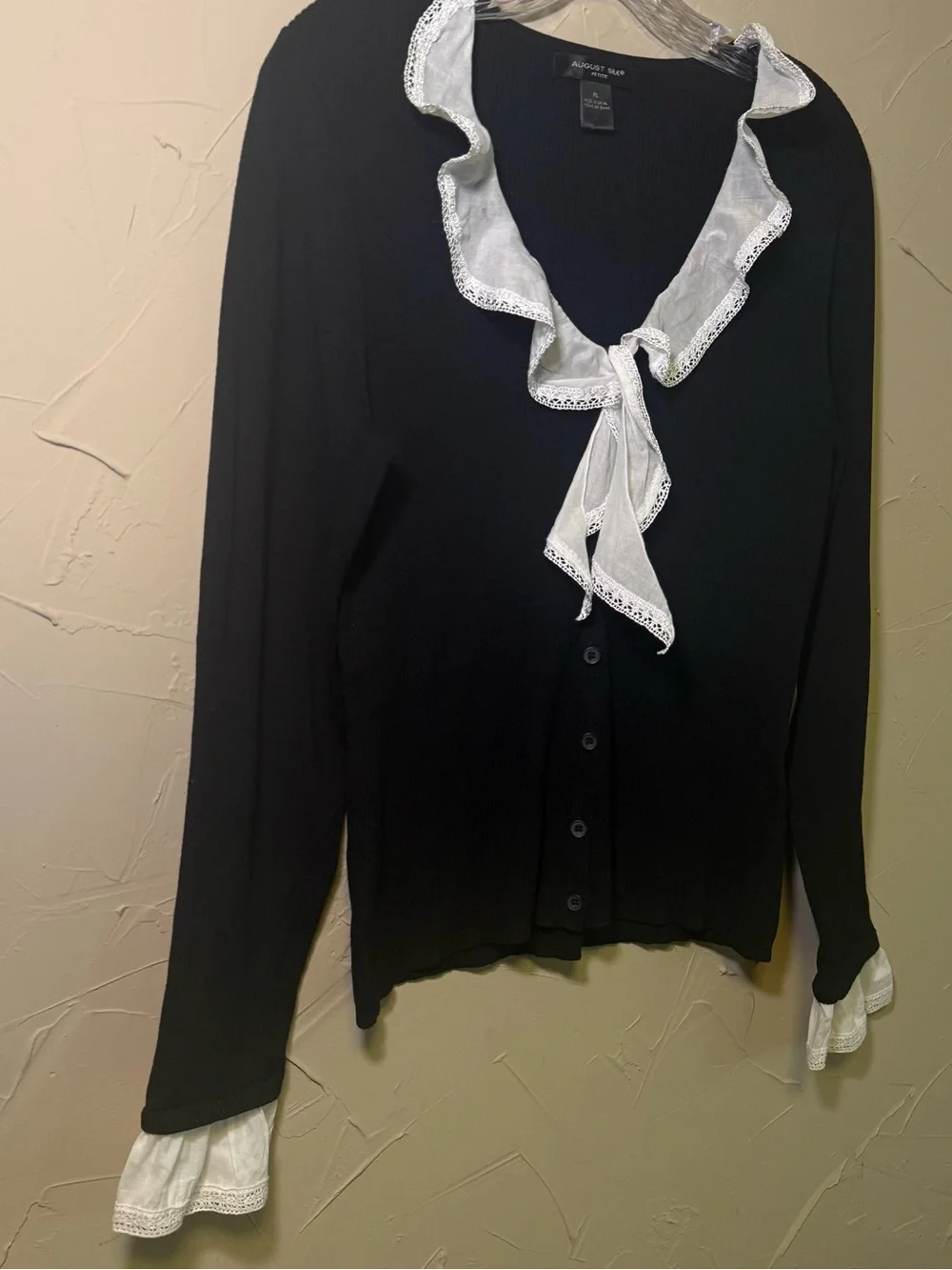 French Girl Coquette Silk Blend Cardigan Lace Ruffle Trim Whimsigoth Style PL